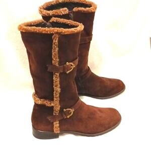 Stuart Weitzman FUR LINED Boots 6 M Brown Suede Leather HORSEBIT Equestrian Luxe